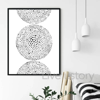 Polka Dots Pattern Minimalist Black White Neutral Canvas Prints Wall Art For Modern Nordic Living Room Dining Room Loft Décor