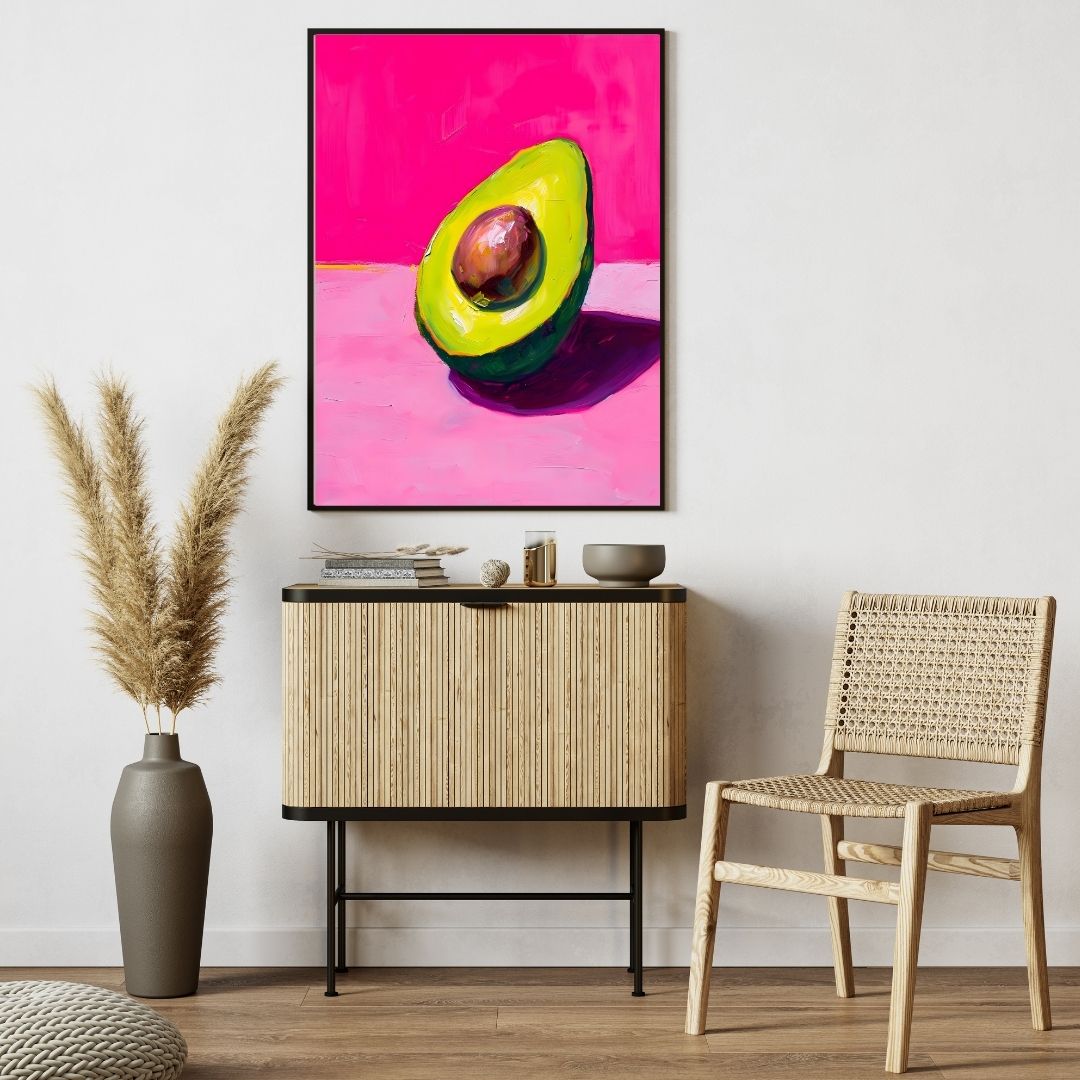 Pop Art Avocado Bold Pink Kitchen Wall Art Canvas Print For Modern Dining Room Restaurant Wall Decor