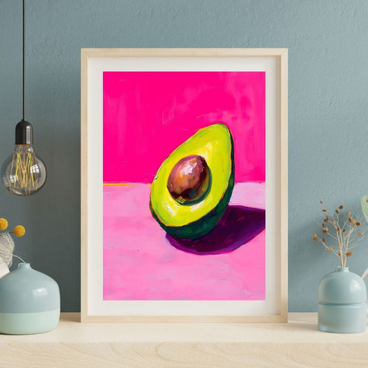 Pop Art Avocado Bold Pink Kitchen Wall Art Canvas Print For Modern Dining Room Restaurant Wall Decor