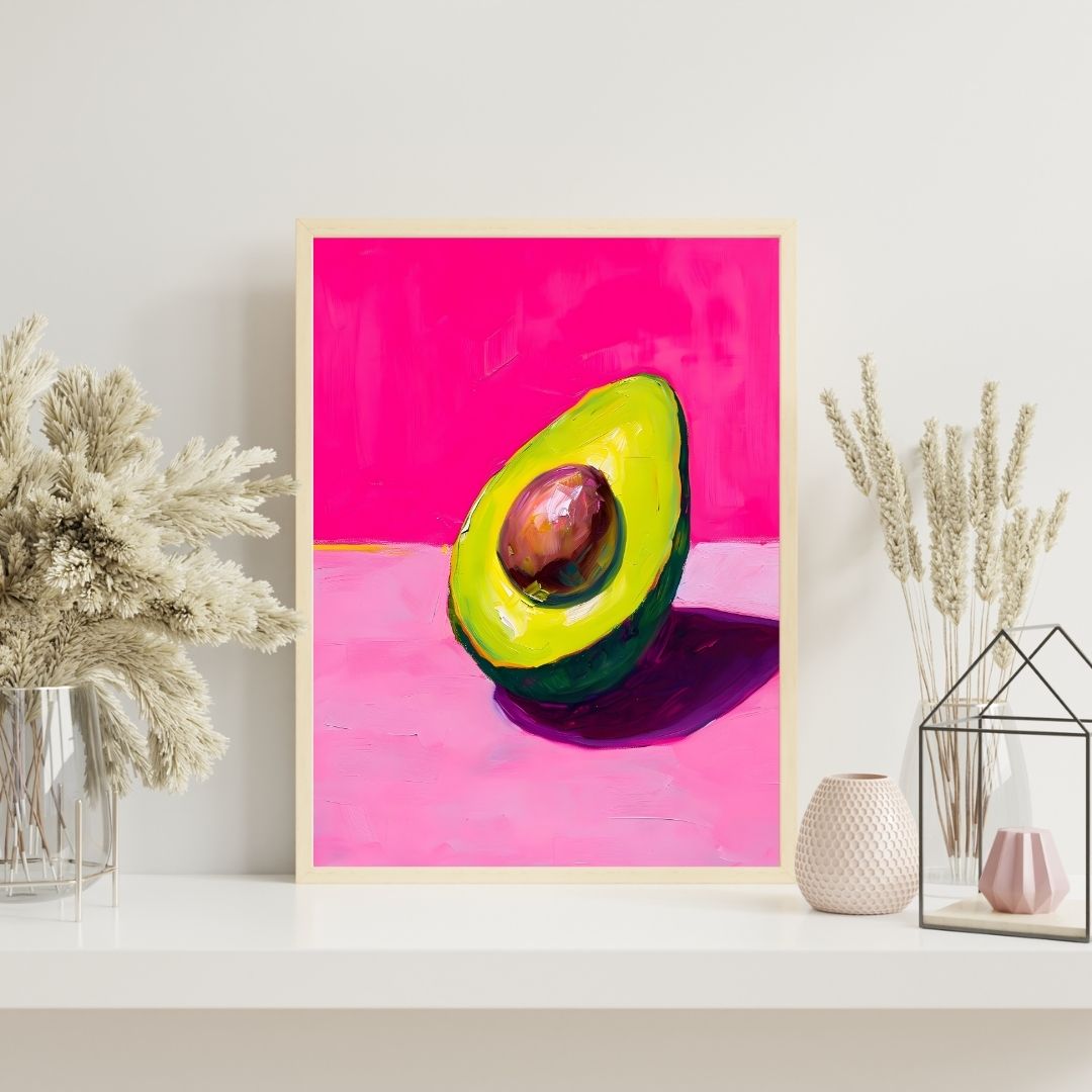 Pop Art Avocado Bold Pink Kitchen Wall Art Canvas Print For Modern Dining Room Restaurant Wall Decor