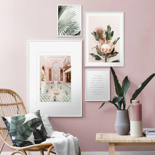 Protea Flower Hot Air Balloons Cactus Palm Leaves Pink Canvas Prints Wall Art For Modern Living Room Office Bedroom Refresh