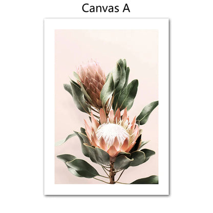 Protea Flower Hot Air Balloons Cactus Palm Leaves Pink Canvas Prints Wall Art For Modern Living Room Office Bedroom Refresh