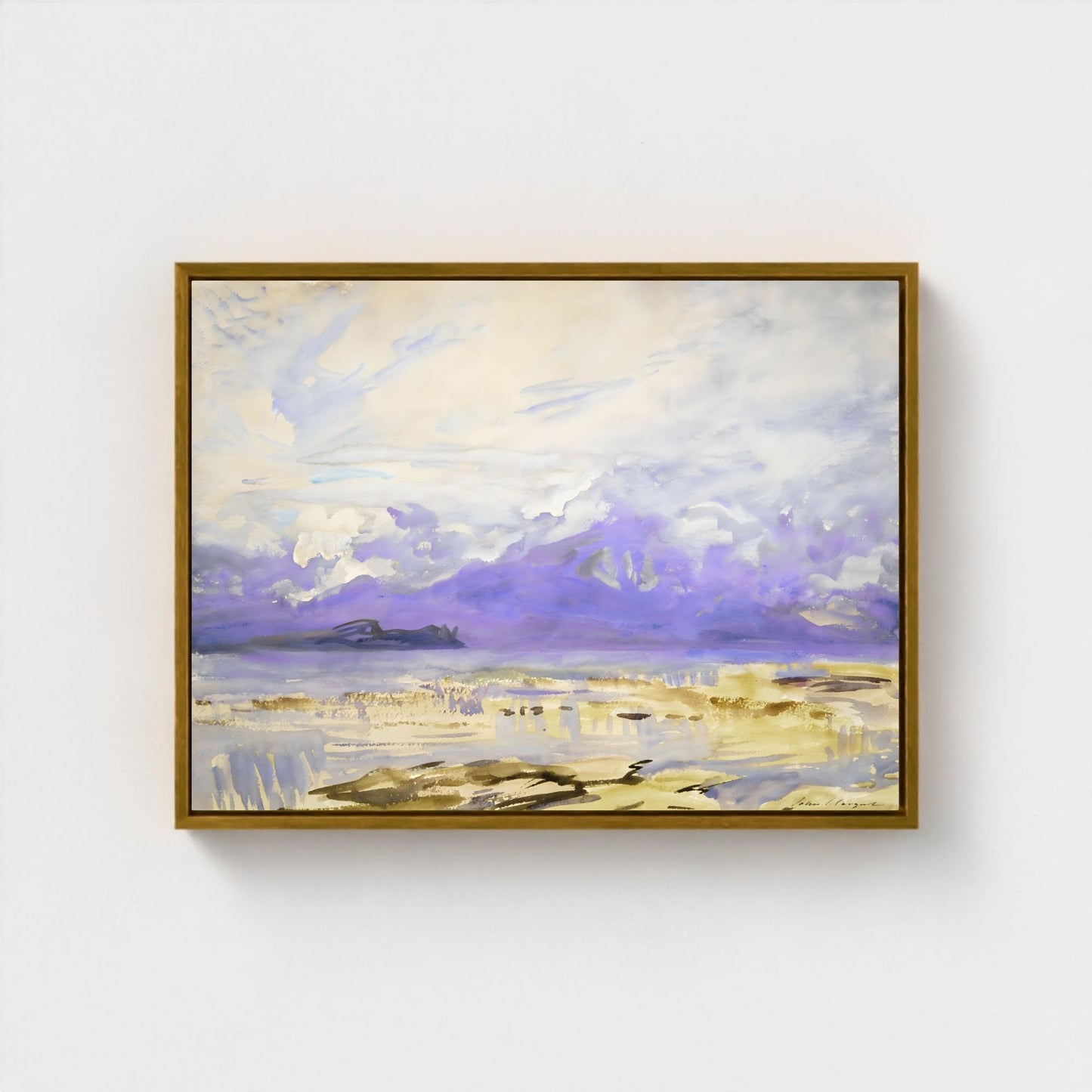 Purple Mountain Landscape Wall Art Canvas - Framed Watercolor Wall Art