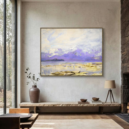 Purple Mountain Landscape Wall Art Canvas - Framed Watercolor Wall Art