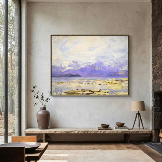 Purple Mountain Landscape Wall Art Canvas - Framed Watercolor Wall Art