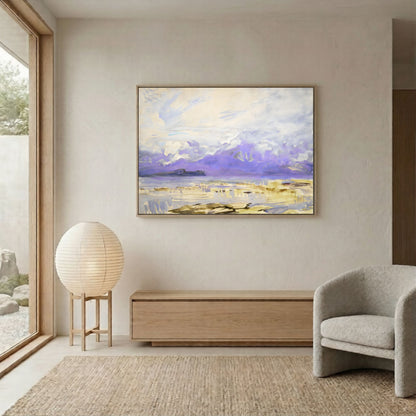 Purple Mountain Landscape Wall Art Canvas - Framed Watercolor Wall Art