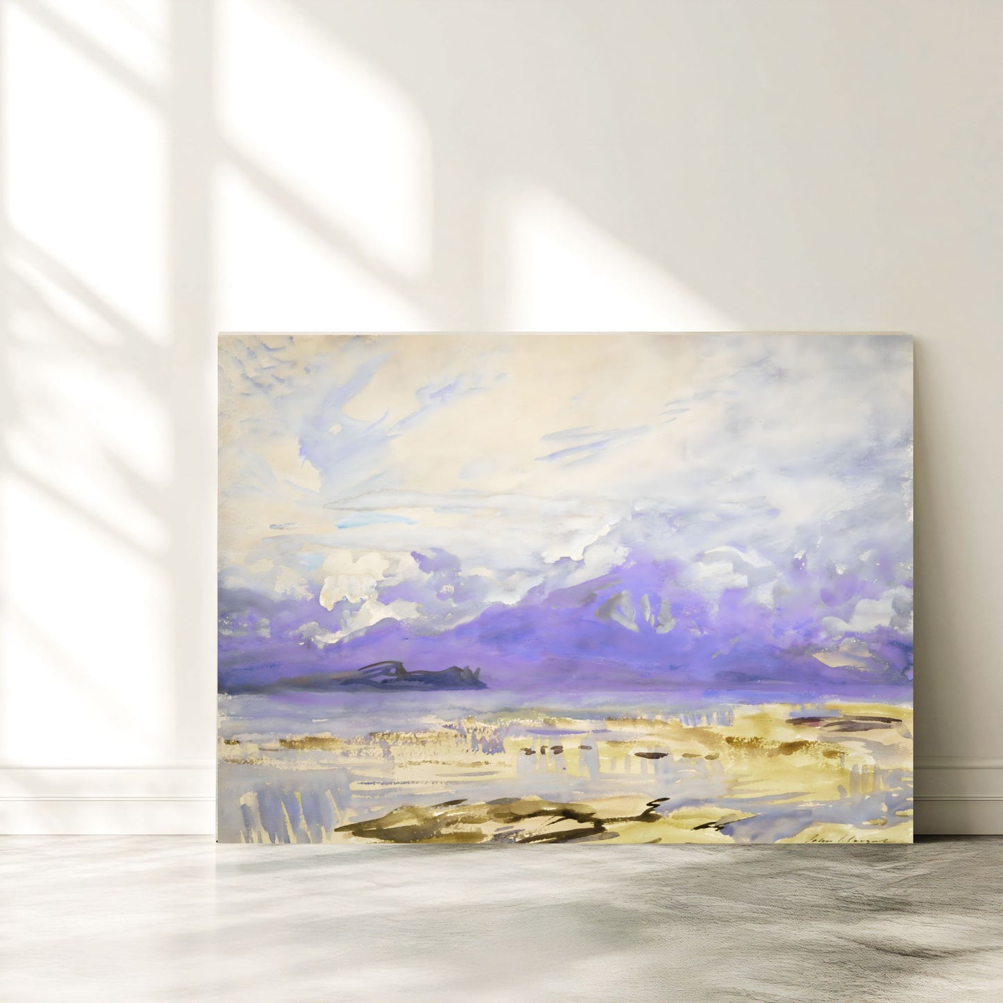 Purple Mountain Landscape Wall Art Canvas - Framed Watercolor Wall Art