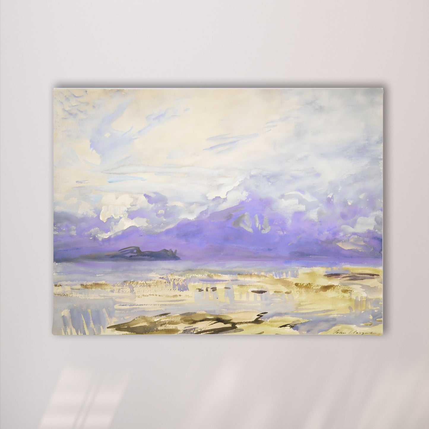 Purple Mountain Landscape Wall Art Canvas - Framed Watercolor Wall Art