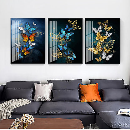 Golden and Blue Butterflies Canvas Prints | Abstract Azure Contemporary Fine Art For Modern Living Room Home Office Interior Décor