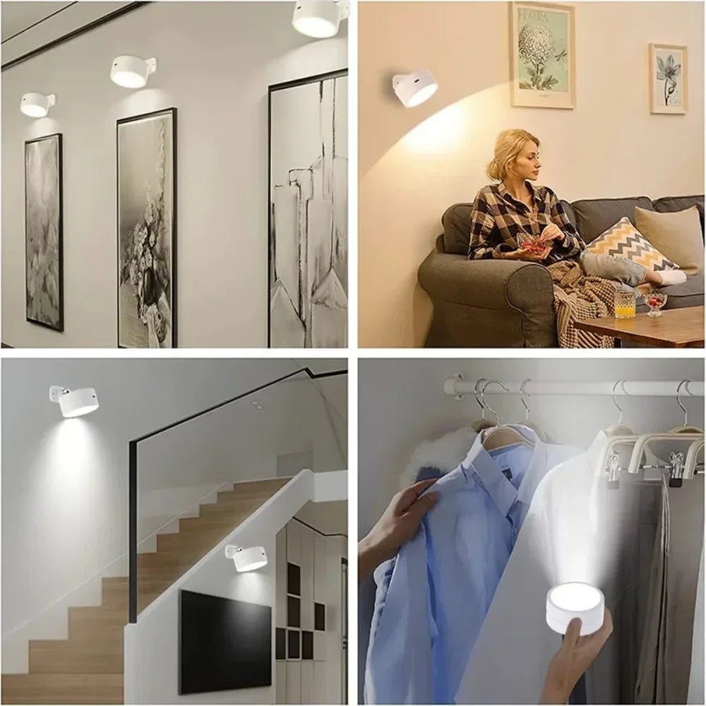 Rechargeable LED Wall Sconce with Remote Control – Dimmable Rotatable Battery Operated Night Light for Bedroom, Hallway, Reading, and Closet Lighting