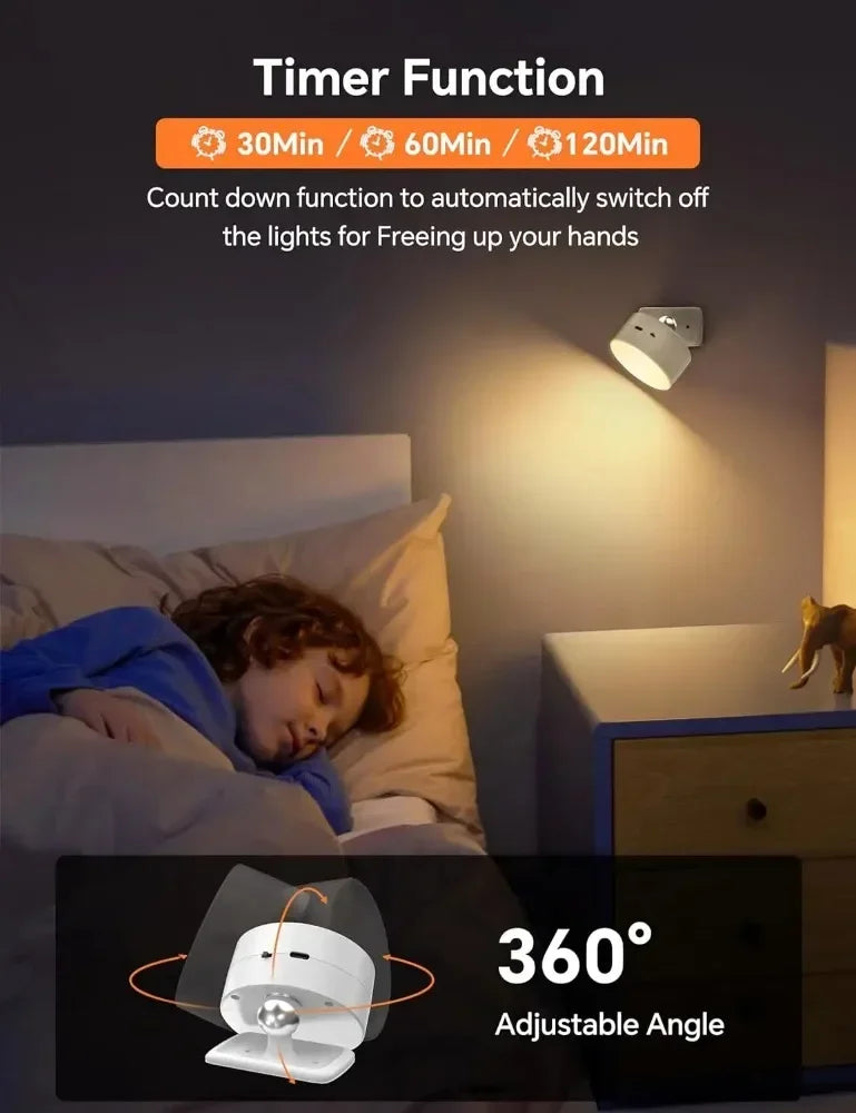 Rechargeable LED Wall Sconce with Remote Control – Dimmable Rotatable Battery Operated Night Light for Bedroom, Hallway, Reading, and Closet Lighting