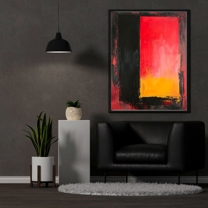Red Black Abstract Framed Wall Art Canvas Print - Modern Color Block Painting for Contemporary Living Room
