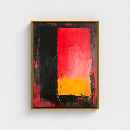 Red Black Abstract Framed Wall Art Canvas Print - Modern Color Block Painting for Contemporary Living Room