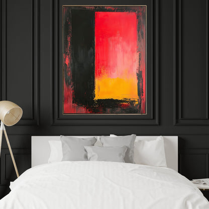 Red Black Abstract Framed Wall Art Canvas Print - Modern Color Block Painting for Contemporary Living Room