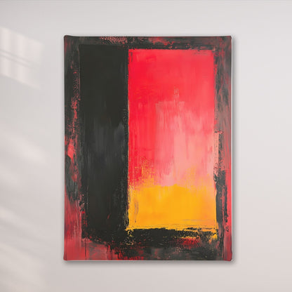 Red Black Abstract Framed Wall Art Canvas Print - Modern Color Block Painting for Contemporary Living Room