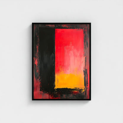 Red Black Abstract Framed Wall Art Canvas Print - Modern Color Block Painting for Contemporary Living Room