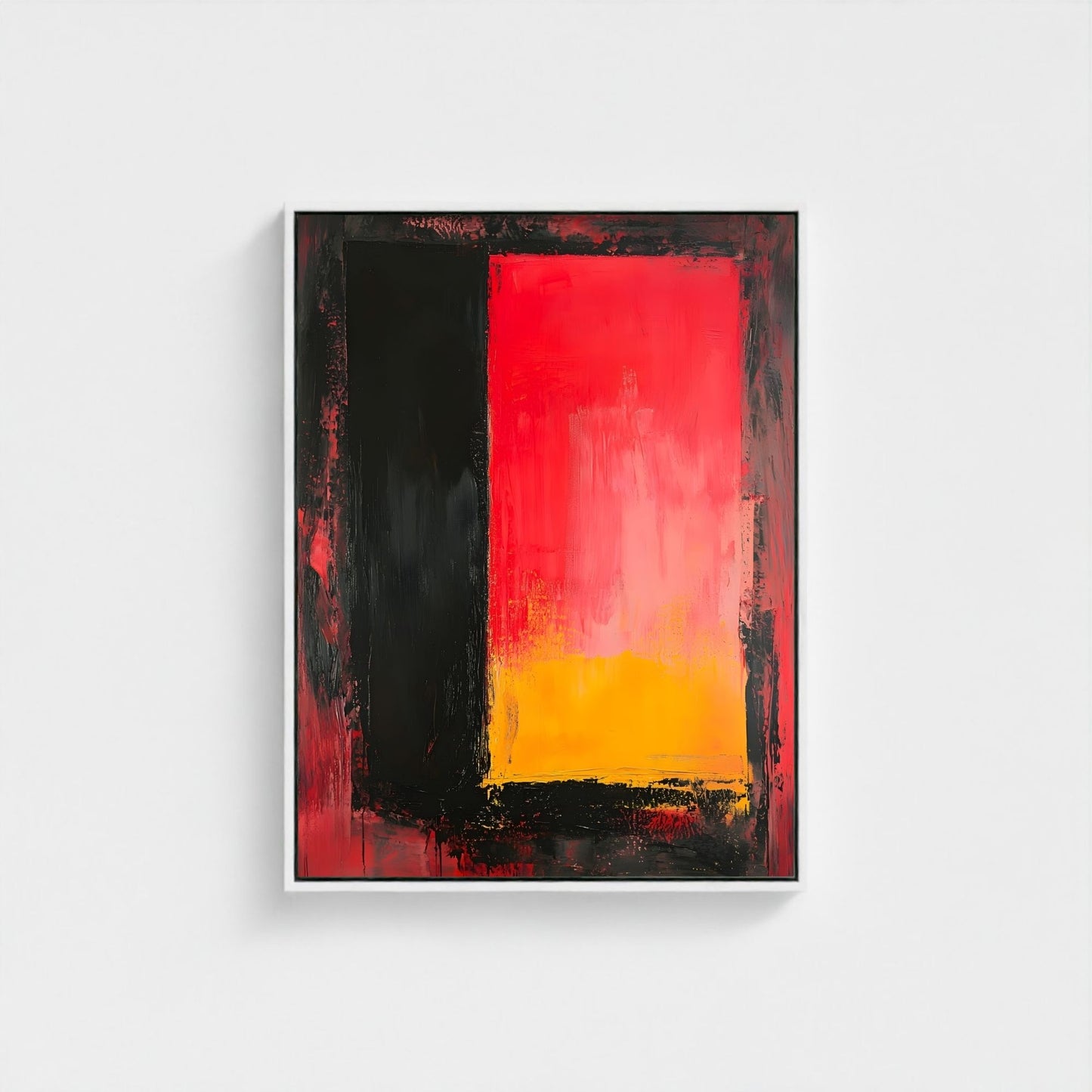 Red Black Abstract Framed Wall Art Canvas Print - Modern Color Block Painting for Contemporary Living Room