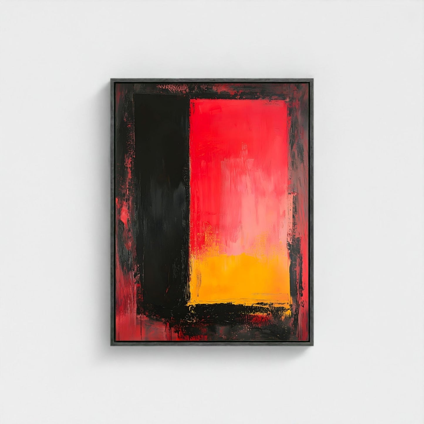 Red Black Abstract Framed Wall Art Canvas Print - Modern Color Block Painting for Contemporary Living Room