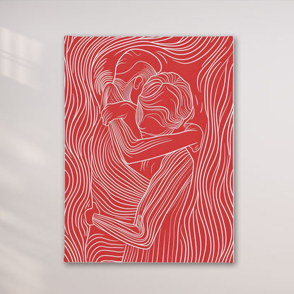 Red Line Art Couple Framed Wall Art Canvas Print – Modern Abstract Romantic Figure Drawing