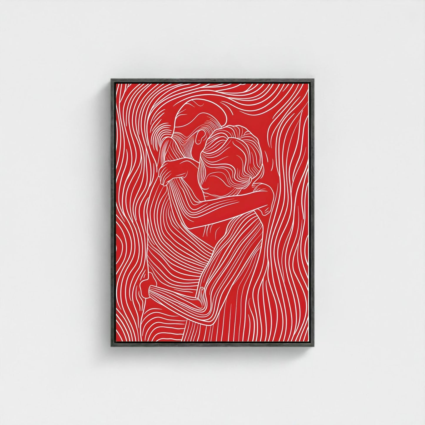 Red Line Art Couple Framed Wall Art Canvas Print – Modern Abstract Romantic Figure Drawing