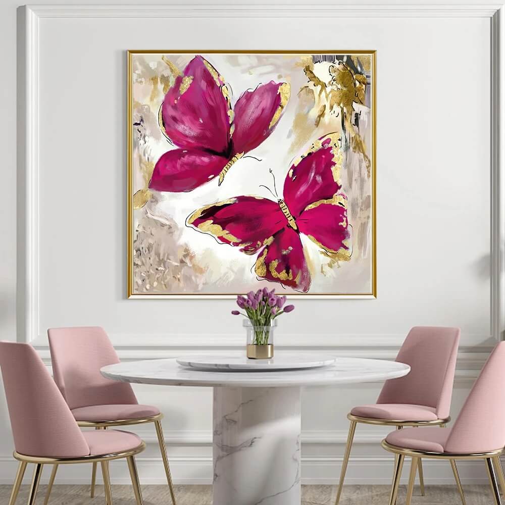 Red Golden Butterflies Canvas Print Nordic Large Wall Art Golden Poster For Modern Living Room Bedroom Home Décor