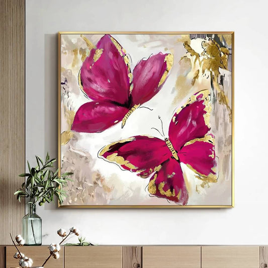 Red Golden Butterflies Canvas Print Nordic Large Wall Art Golden Poster For Modern Living Room Bedroom Home Décor