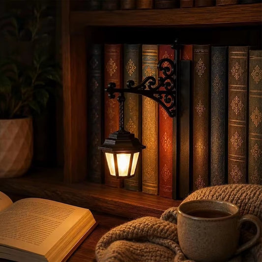 Retro Hanging Street Lamp Bookshelf Insert – Gothic Vintage LED Library Lamp for Dark Academia Decor
