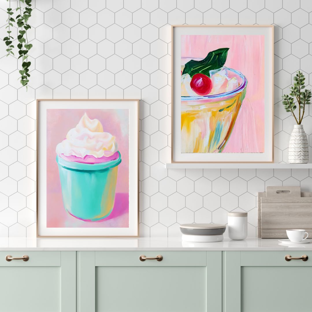 Retro Ice Cream Chilli Food Eclectic Kitchen Wall Art Canvas Prints Pink Poster For Dining Room Kitchen Home Decor