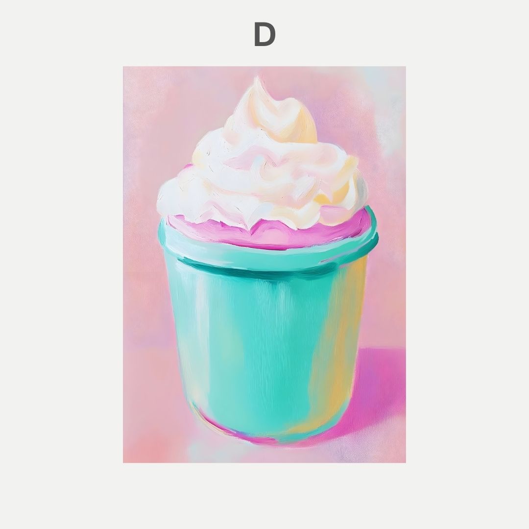 Colorful ice cream cone with pink and yellow swirls on a soft pink background