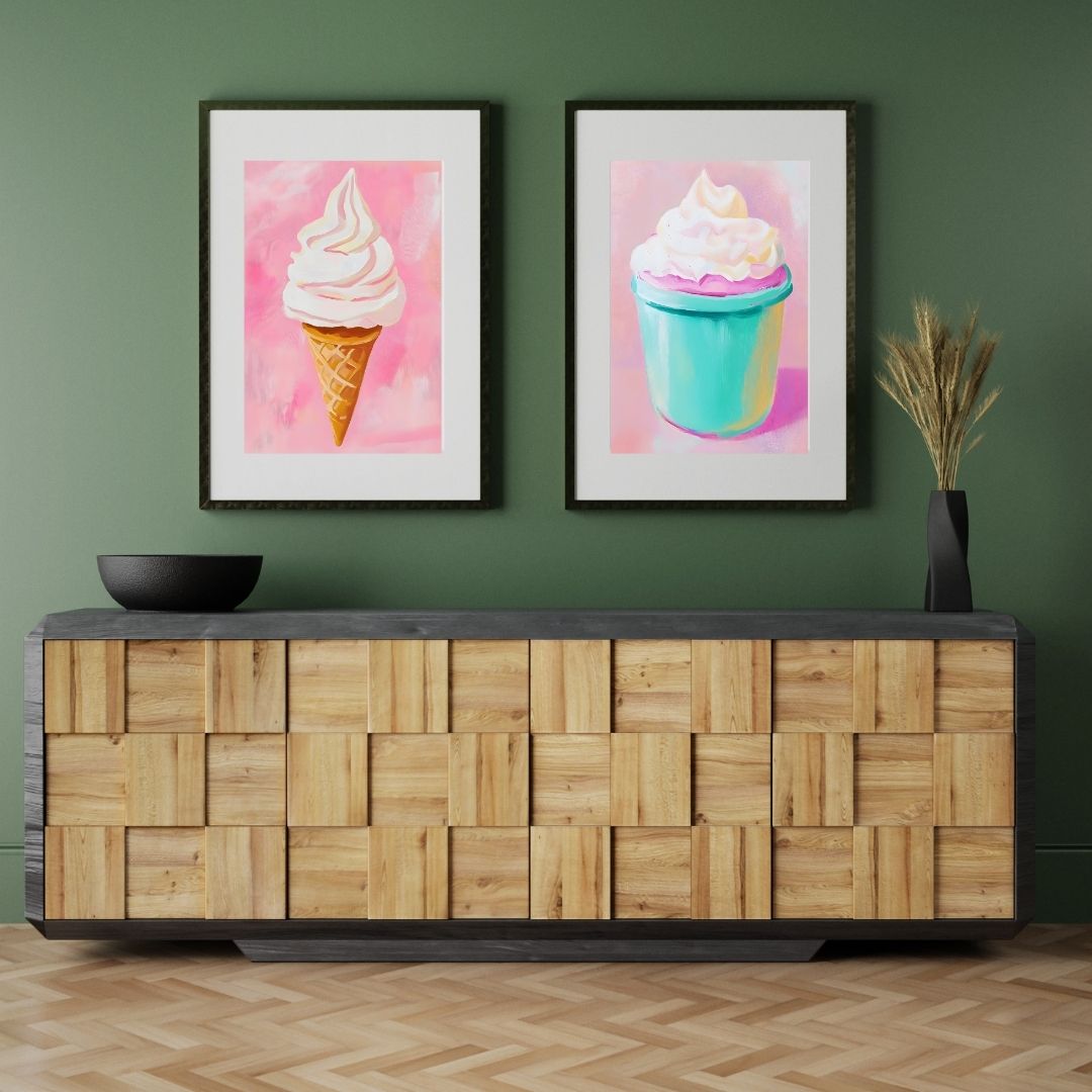 Retro Ice Cream Chilli Food Eclectic Kitchen Wall Art Canvas Prints Pink Poster For Dining Room Kitchen Home Decor