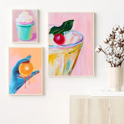 Retro Ice Cream Chilli Food Eclectic Kitchen Wall Art Canvas Prints Pink Poster For Dining Room Kitchen Home Decor