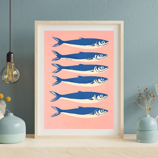 Retro Mackerel Canvas Print Vintage Fish Wall Art For Kitchen Dining Room Home Decor