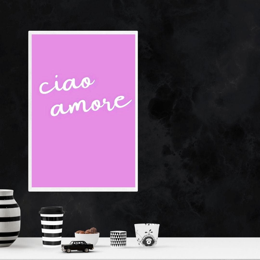 Retro  Pink Martini Food and Drink Canvas Print Art Ciao Amore Pink Poster For Kitchen Wall Decor