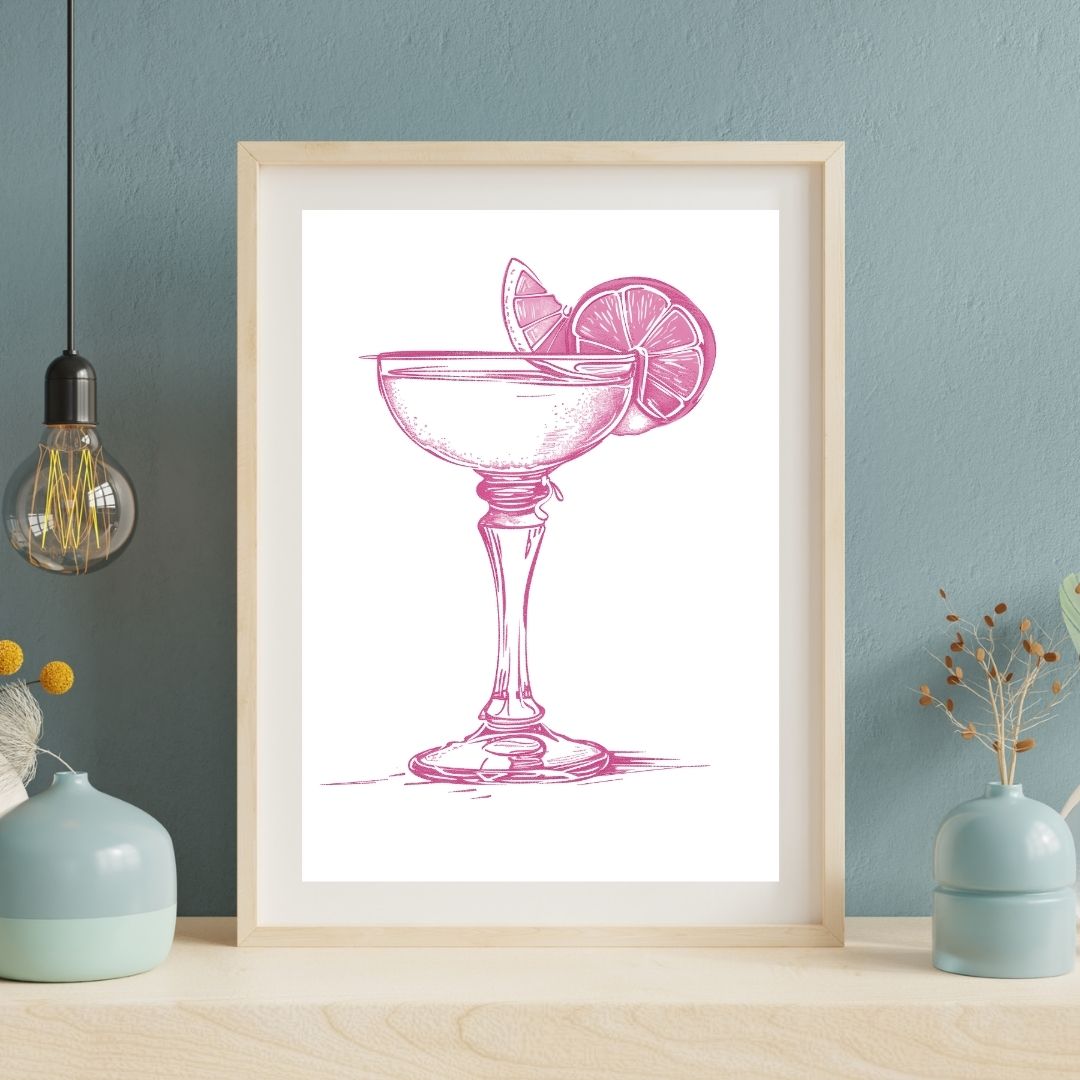 Retro  Pink Martini Food and Drink Canvas Print Art Ciao Amore Pink Poster For Kitchen Wall Decor