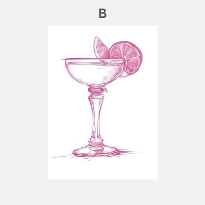 Pink cocktail glass with lemon slices on a white background