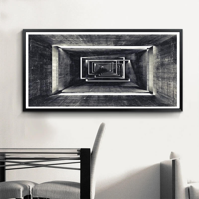 Retro Abstract Geometric Architectural Canvas Prints Black and White Modern Poster For Living Room Home Office Décor