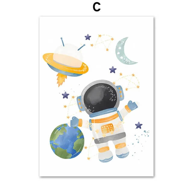 Rocket Astronauts Planet Outer Space Custom Name Wall Art Minimalist Canvas Prints Nordic Posters For Kids Room Nursery Décor