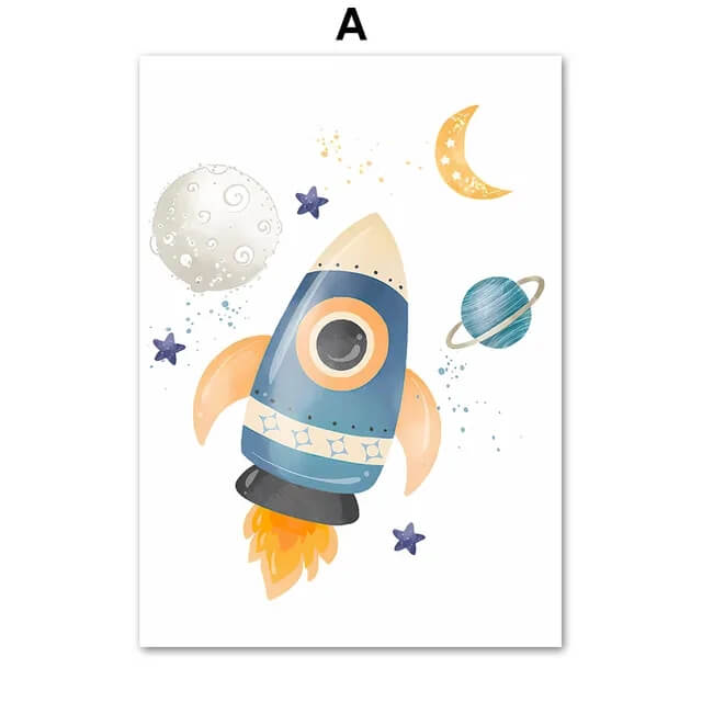 Rocket Astronauts Planet Outer Space Custom Name Wall Art Minimalist Canvas Prints Nordic Posters For Kids Room Nursery Décor