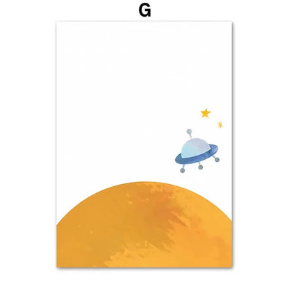 Rocket Astronauts Planet Outer Space Custom Name Wall Art Minimalist Canvas Prints Nordic Posters For Kids Room Nursery Décor