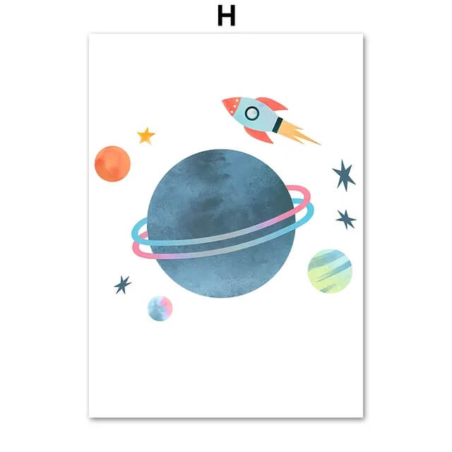 Rocket Astronauts Planet Outer Space Custom Name Wall Art Minimalist Canvas Prints Nordic Posters For Kids Room Nursery Décor