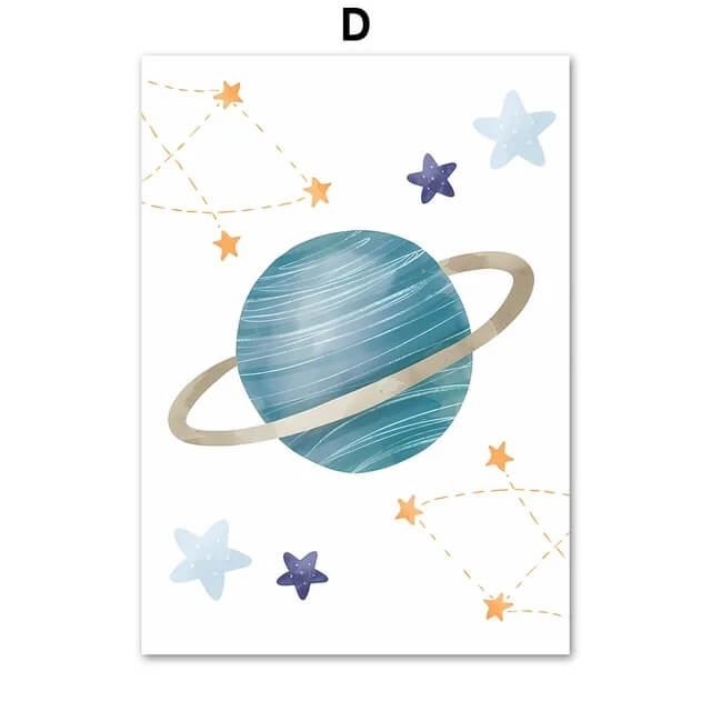 Rocket Astronauts Planet Outer Space Custom Name Wall Art Minimalist Canvas Prints Nordic Posters For Kids Room Nursery Décor