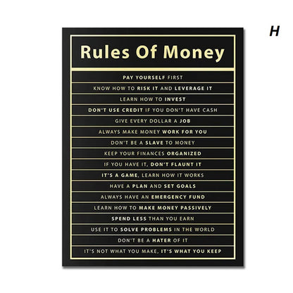 Rules of Money Motivational Quotes Wall Art Canvas Print For Modern Living Room Office Home Décor