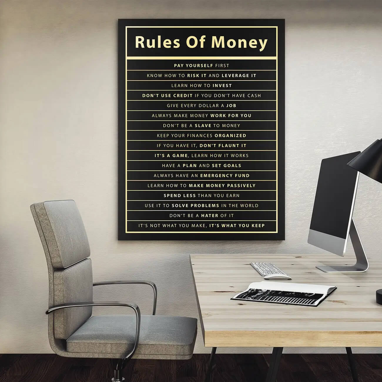 Rules of Money Motivational Quotes Wall Art Canvas Print For Modern Living Room Office Home Décor