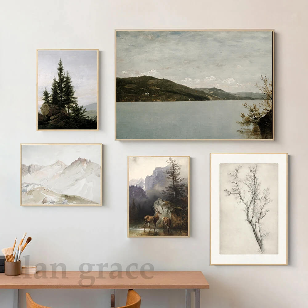 Rustic Nordic Mountain Landscape Canvas Print Vintage Nature Farmhouse Gallery Wall Art For Living Room Home Décor