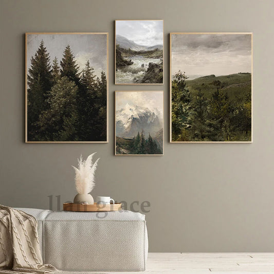 Rustic Nordic Mountain Landscape Canvas Print Vintage Nature Farmhouse Gallery Wall Art For Living Room Home Décor