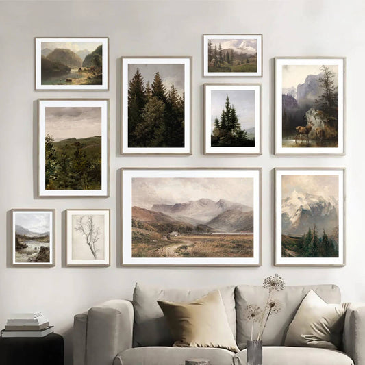 Rustic Nordic Mountain Landscape Canvas Print Vintage Nature Farmhouse Gallery Wall Art For Living Room Home Décor