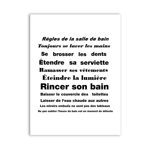 Bathroom Rules French Quotes Funny Toilet Wall Art Canvas Prints Typographic Quotations For Bathroom Toilet Room WC Wall Decor
