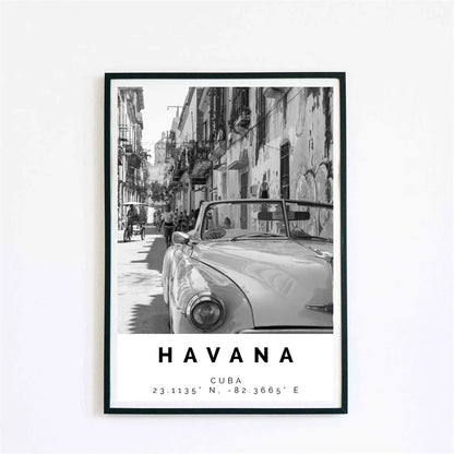 Cuba Havana Black & White Travel Poster Wall Art Canvas Prints For Living Room Dining Room