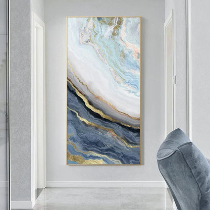 Blue Golden Liquid Marble Wall Art Canvas Prints For Modern Apartment Luxury Living Room Wall Decor