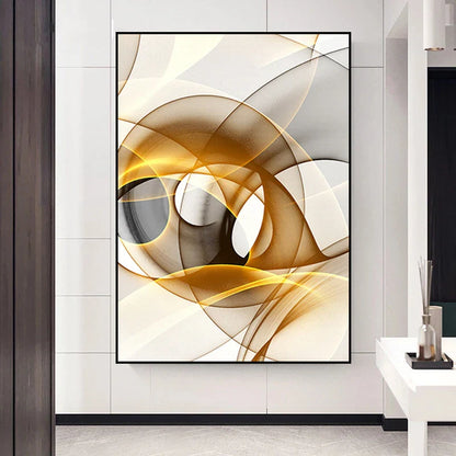 Abstract Flowing Black Golden Line Wall Art Canvas Prints Pictures For Modern Apartment Living Room Home Office Decor